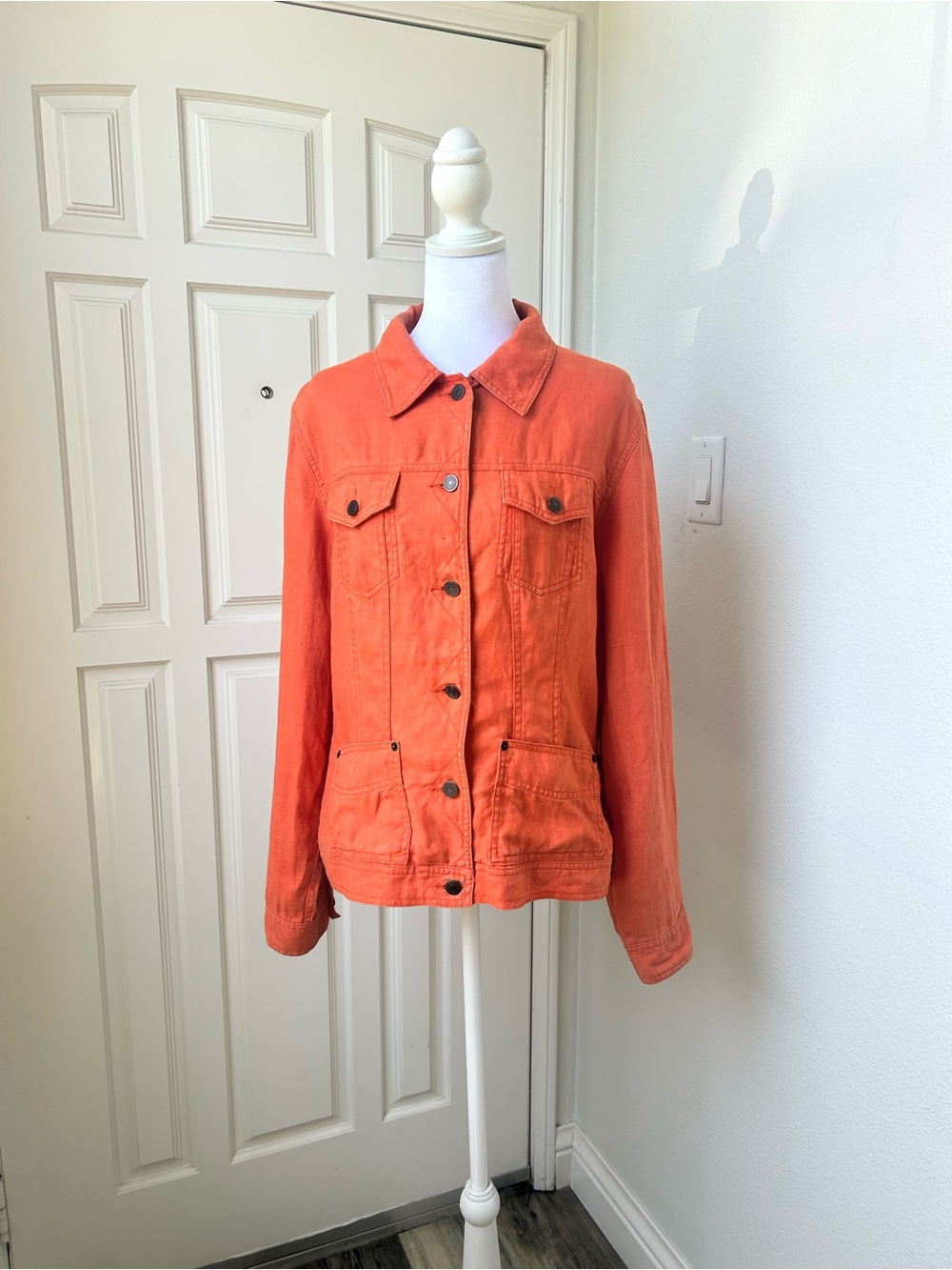 Eddie Bauer 100% Linen Coral Orange Utility Jacket L
